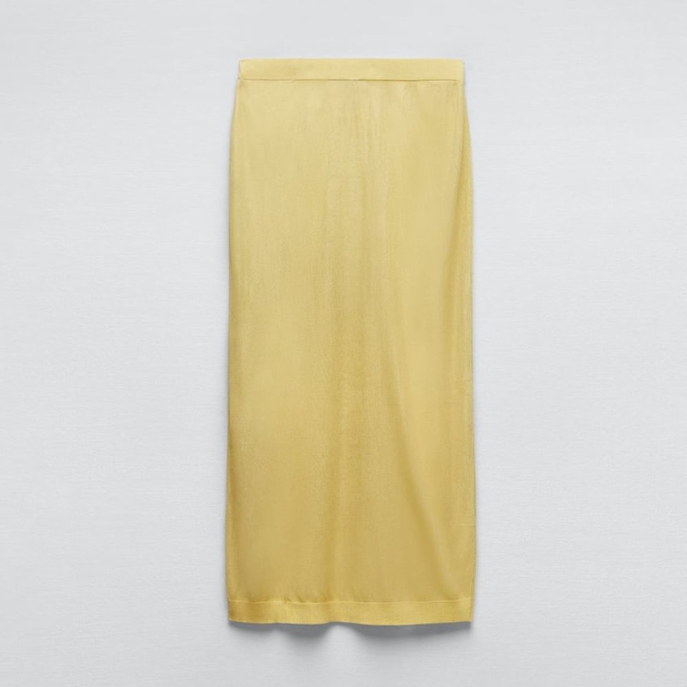 NWT METALLIC THREAD SEMI SHEER GOLDEN KNIT SKIRT - Picture 5 of 7